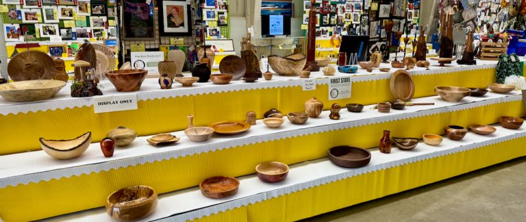 woodturned bowls, platters, boxes, etc. on display at state fair